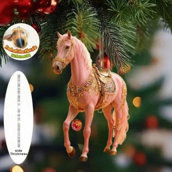 2Pcs Horse Pendant 2D Acrylic Animal Charm Christmas Tree Door Window Wall Hanging Ornament Automotive Decoration