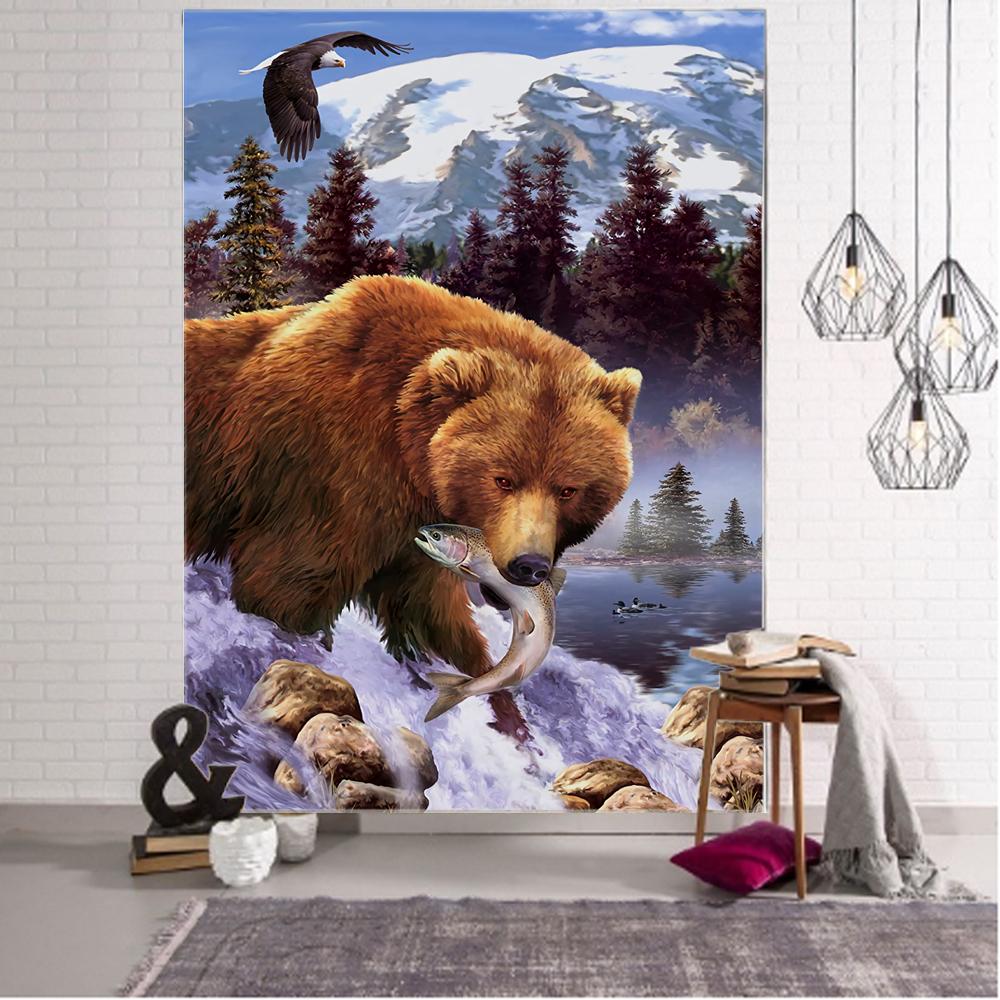 3D Bear Background Decoration Tapestry Curtain Nordic Style Bohemian Hippie Wall Decoration Tapestry Curtain Living Room Bedroom