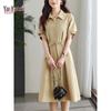 Yuzhaolin Women's Commuter Lapel Short Sleeve X-Shape Dress Y52Q044