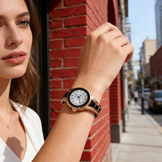 Ladies Quartz Watch Round Band Wristwatch Strap Analog Watch Contrasting Color Dial Slim Women Bracelet Gift