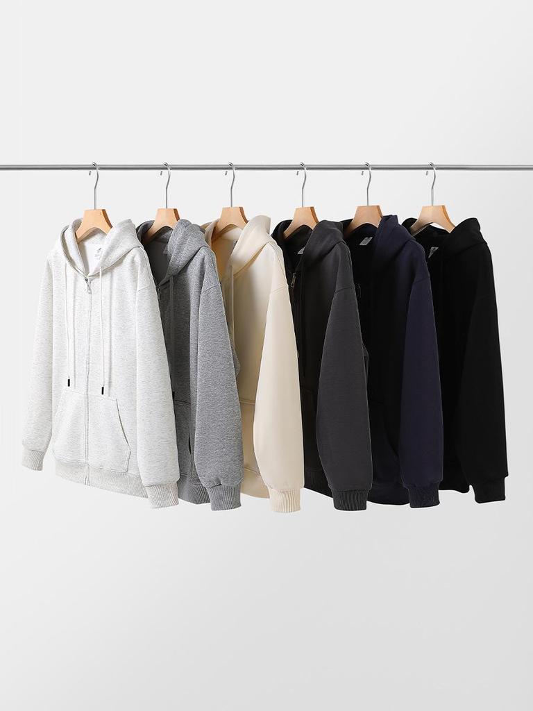 Unisex Zippered Hooded Sweatshirt - Solid Color, Loose Fit, Versatile Autumn Casual Hoodie Jacket