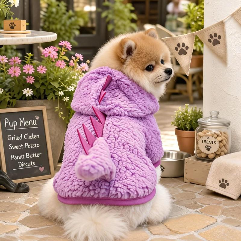 Pet Dog Warm Fleece Costume Small Breeds Winter Cozy Dinosaur Design Two-Legged Outfit