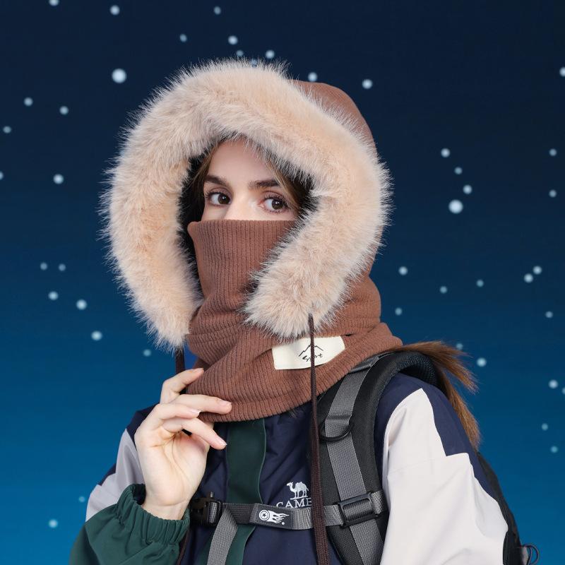 Winter mask, scarf, integrated hat, velvet, thermal ear protection, pullover hat, women's outdoor windproof face cover