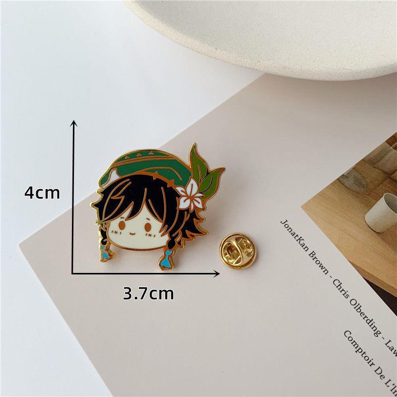 [Buy Five Free One Random Style] Genshin Impact Metal Badge Anime Cute Cartoon Brooch Bag Clothing Accessories
