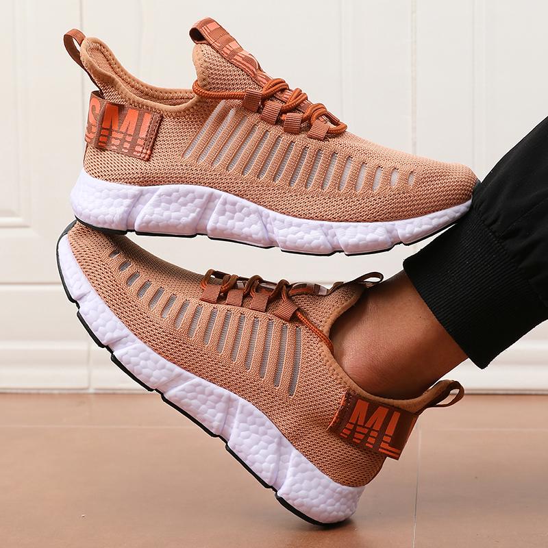 Men Casual Sports Summer Shoes Breathable Fashion Comfortable Men's Fashionable Versatile Design Mesh Fabric Flat Shoes, Gym Training Jogging Shoe