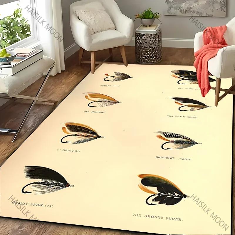 3D HD Fish Bait Pattern Carpet Bedroom Floor Living Room Office Mat, Durable Machine Washable Rug Non-slip Exquisite Home Decor