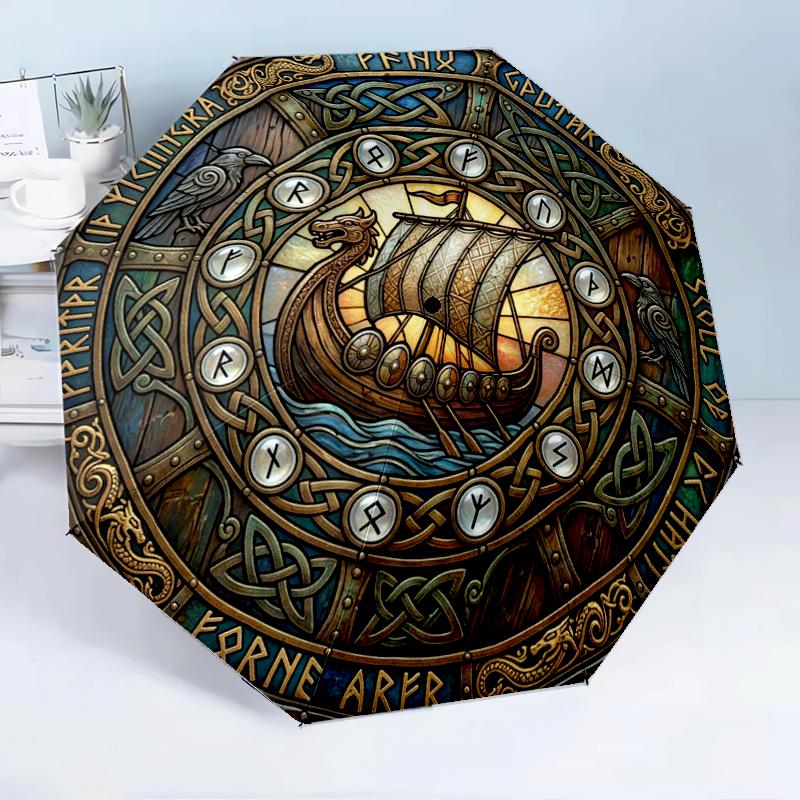 Viking Shield Design 8-Frame for Travel, Camping, Casual Lightweight Portable Umbrella, Essential for Every Family Holidays Birthday Gift