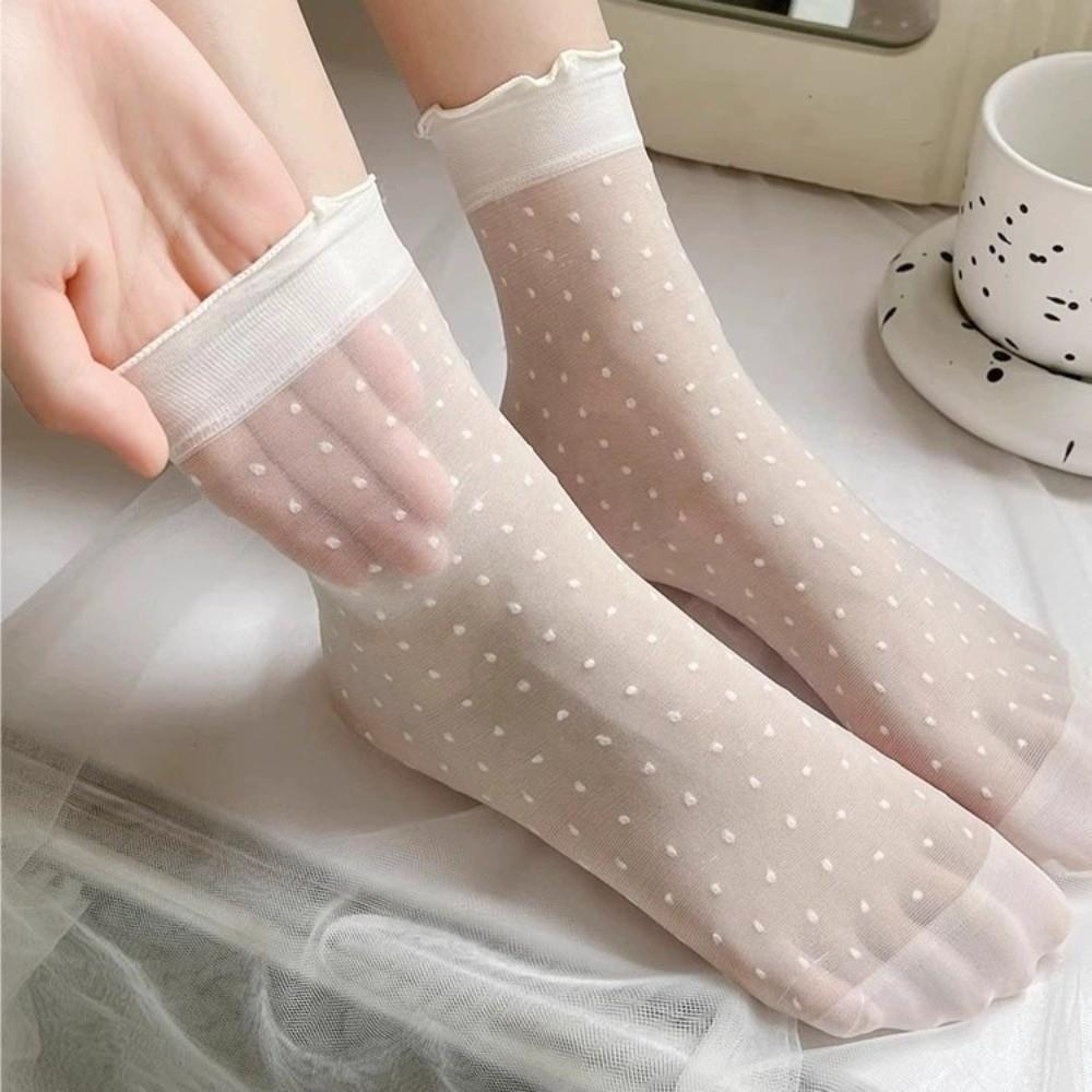 Breathable Mesh Thin Socks Ruffled Edge Ultra-Thin Socks Sweet Lace Transparent Socks Women