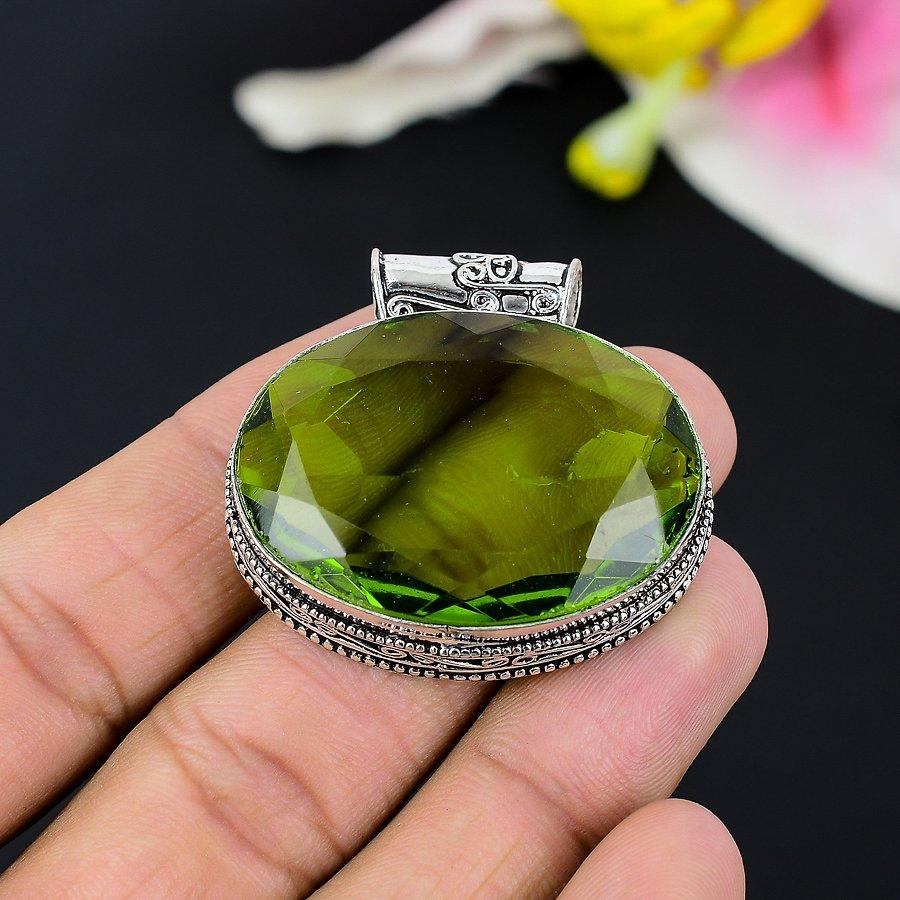 Peridot Gemstone Handmade 925 Sterling Silver Jewelry Pendant 1.89" KG-90