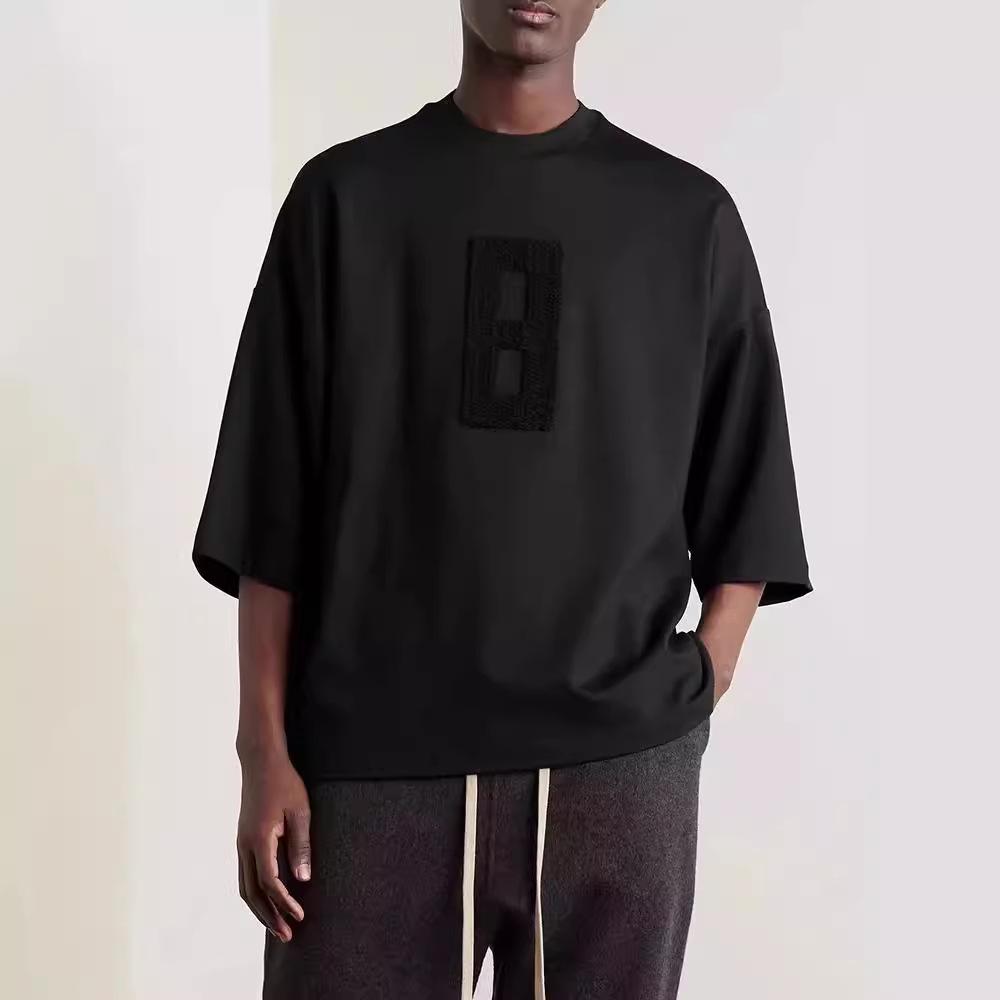 ESSENTIALS Season 8 Trendy American Loose Fit High Street Number 8 Short-Sleeve T-Shirt for Men and Women