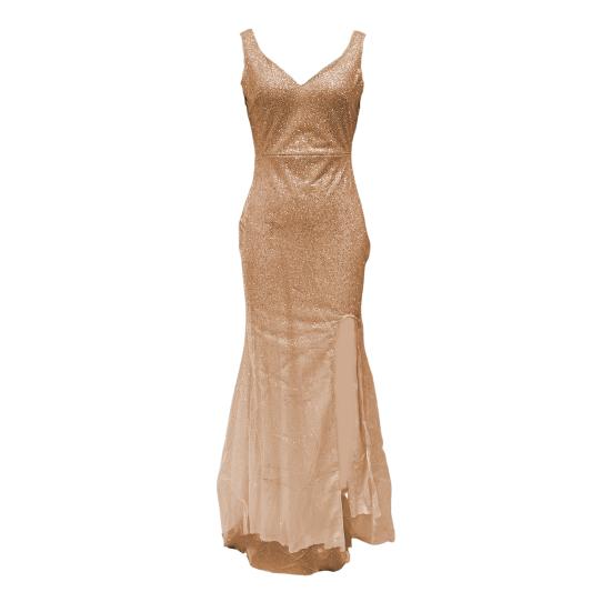 Women Evening Dress Deep V Neck Split Hem Sequin Skinny Fishtail Hem Back Zipper Closure Sleeveless Prom Cocktail Party Dress Floor Length Ball Gown