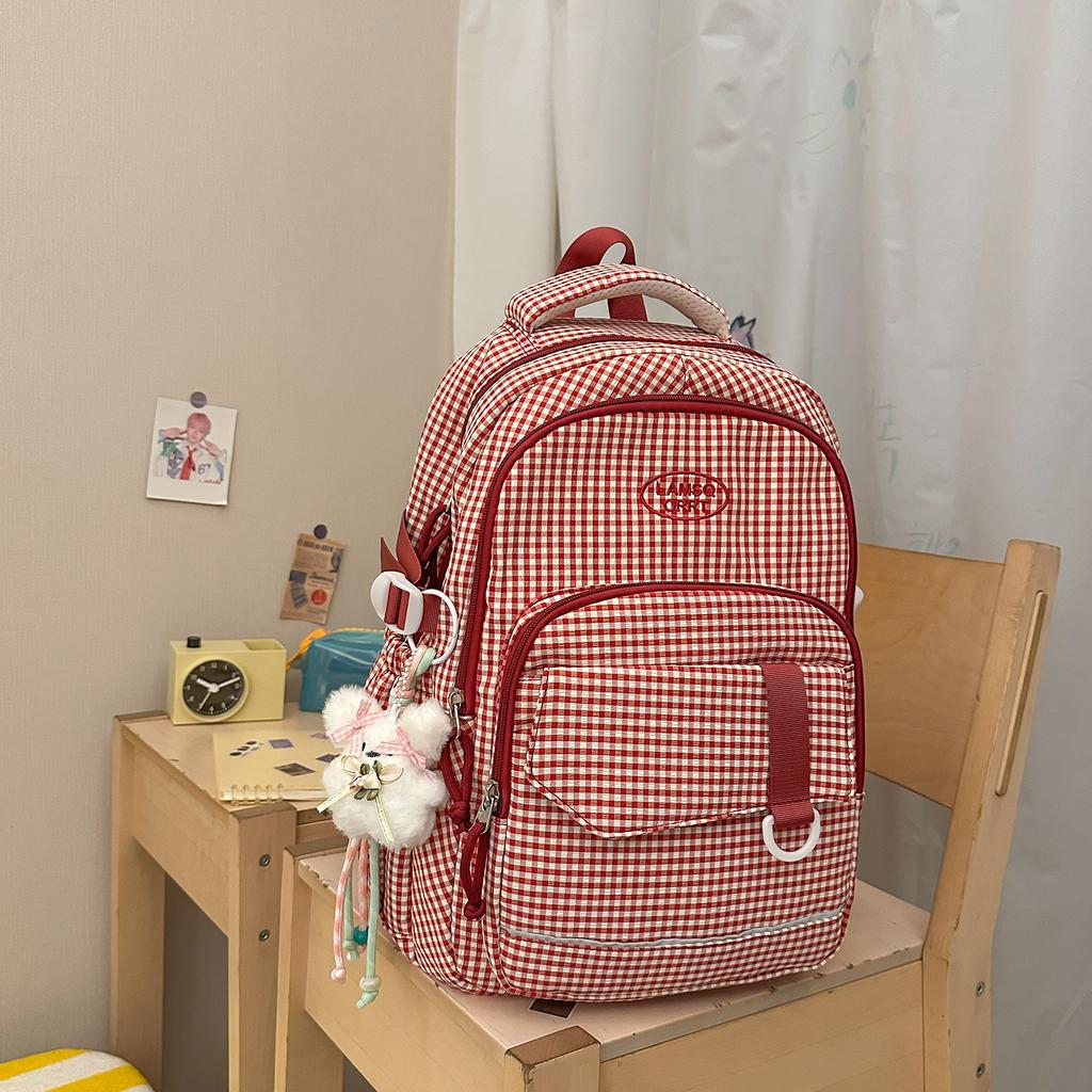 Plecak casual w kratę duża pojemność prosty świeży lekki wszechstronny design plecak student college'u uczeń gimnazjum plecak