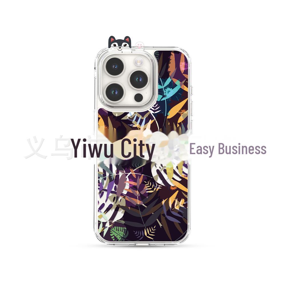 Green Parrot Watercolor Flowers & Birds Phone Case for 15/15pro, Inspired by the Forest's Colorful Ecological Chain.