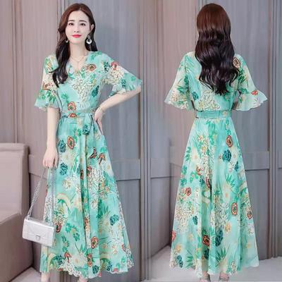 [Spot] Long Dress Dress Women's Summer New Bohemian Large Size Temperament Slim Fairy Print Dress Summer