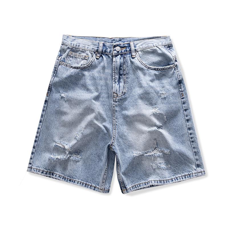 Ripped Denim Shorts Men's Trendy Brand Loose Large Size Straight Five-point Pants Casual Breeches