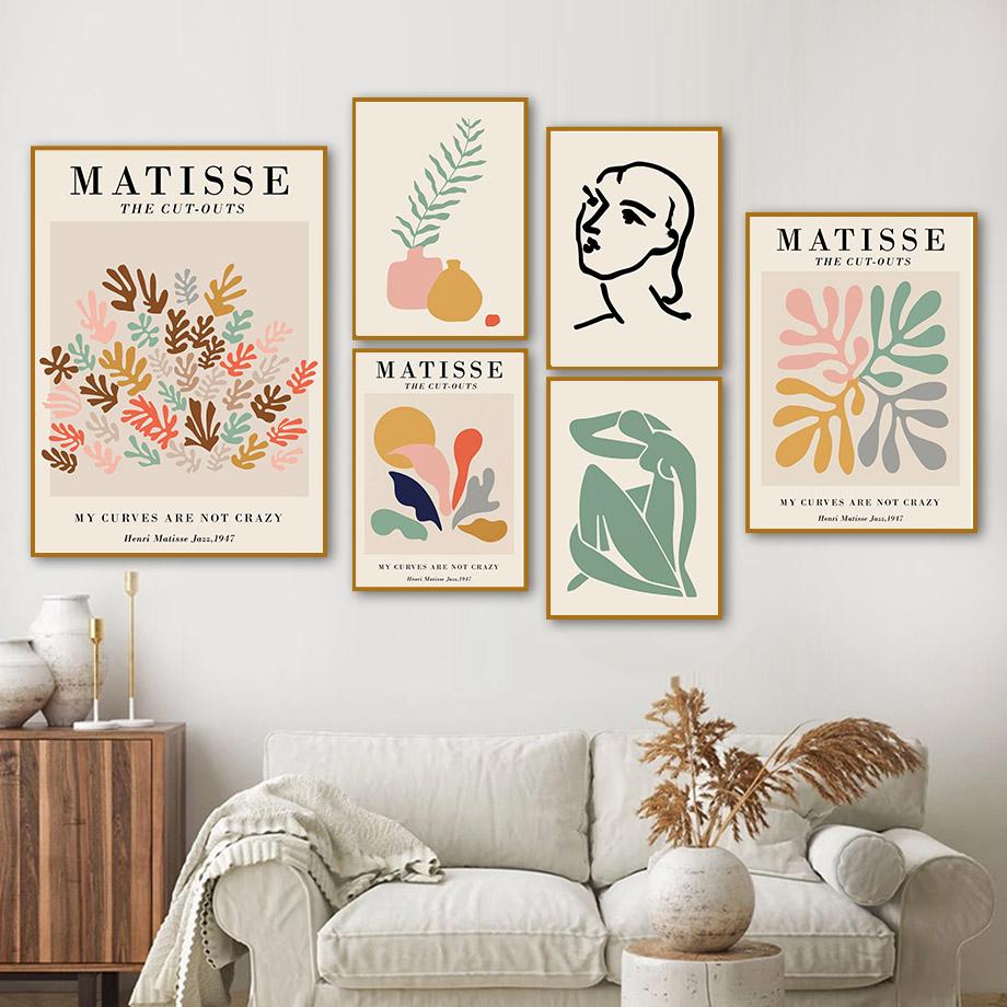 Abstract Matisse Girl Vase Coral Leaf Sun Wall Art Canvas Painting Nordic Posters And Prints Wall Pictures For Living Room Decor