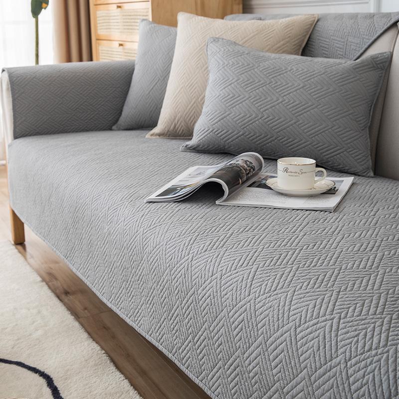 Double-Sided Cotton Washed Quilted Sofa Cushion Nordic Modern Simple Plain Embroidered Leather Sofa Cushion Towel