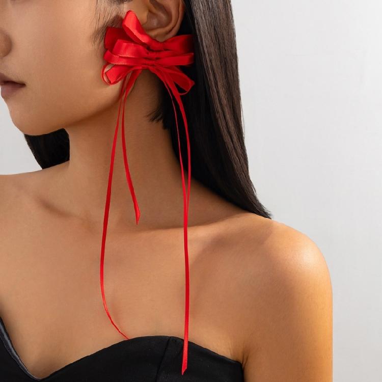 Stylish Long Ribbon Earrings Trendy Rose Knot Earrings with a Playful Long Ribbon Accent Ear Drop Accessory