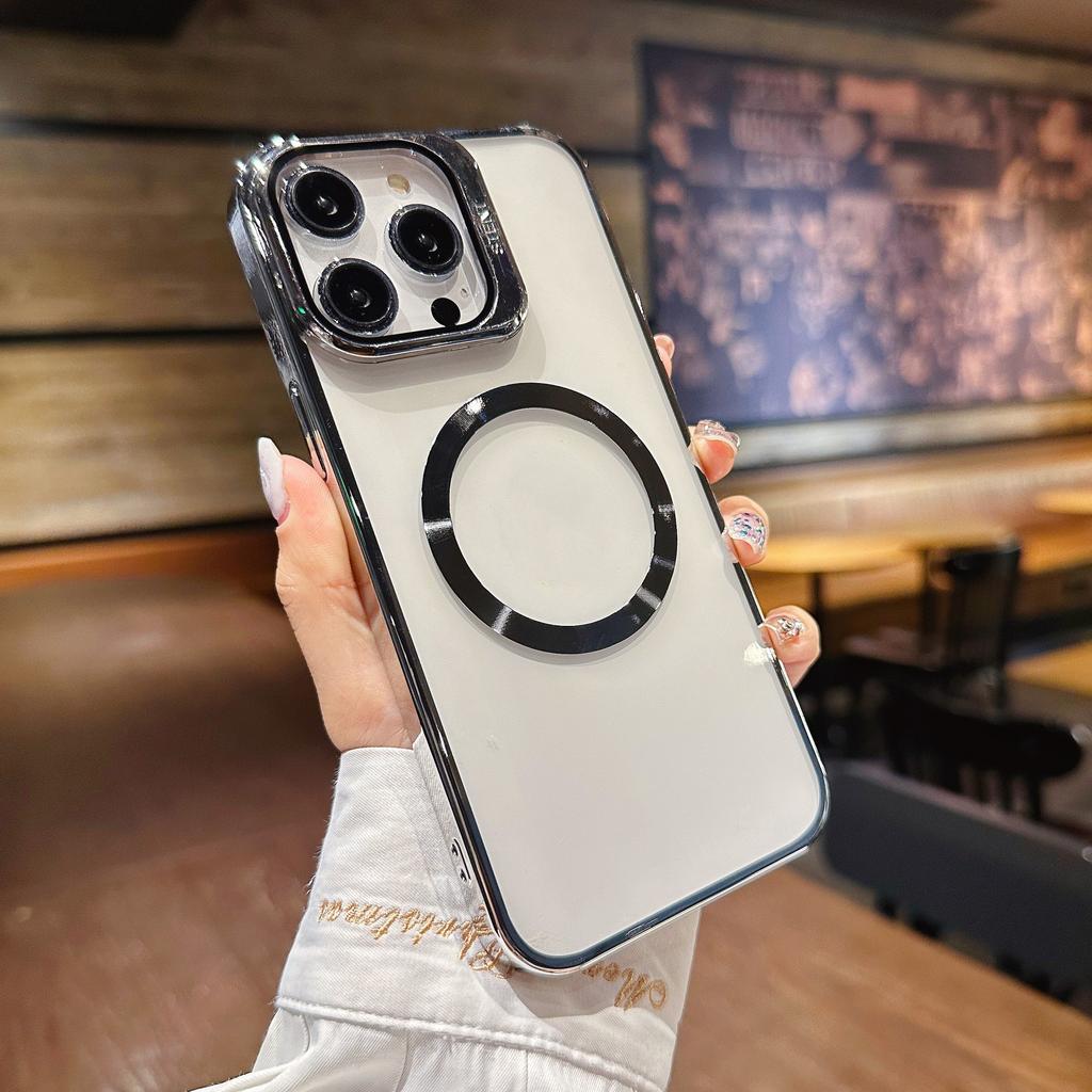 Applicable To IPhone 14 Glasses Bracket Lens Mobile Case Apple 15 Creative 12 Electroplating Transparent PC Hard Case