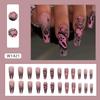 24pcs Glitter Pink Sequins Fake Nails 2025 Halloween Scary Skull Love Print False Nails Wearable European Ballet Press On Nails