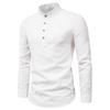 Cotton Linen Men's Long-Sleeved Shirts Summer Solid Color Stand-Up Collar Casual Beach Style Oversized