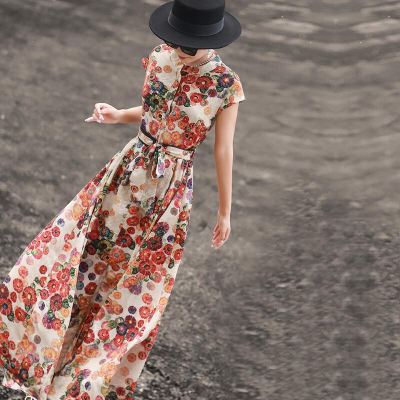 Lanselle Elegant Floral Print A-Line Midi Dress S