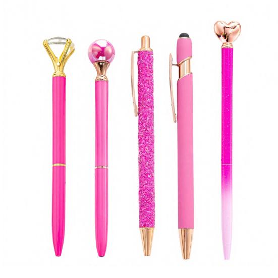 Metal Diamond Ballpoint Pen 5PCS Pens, with Sparkling Rhinestone Decor, Luxury Glitter Writing Smooth Press Mechanism Pen, for Kids Adults Stationery