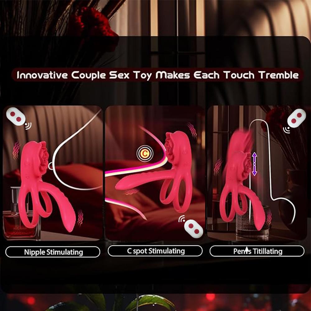 4 in 1 Penis Ring Vibrator Powerful Penis Sleeve G-spot Clitoral Stimulator Delay Ejaculation Rose Sex Toy for Men for Couple