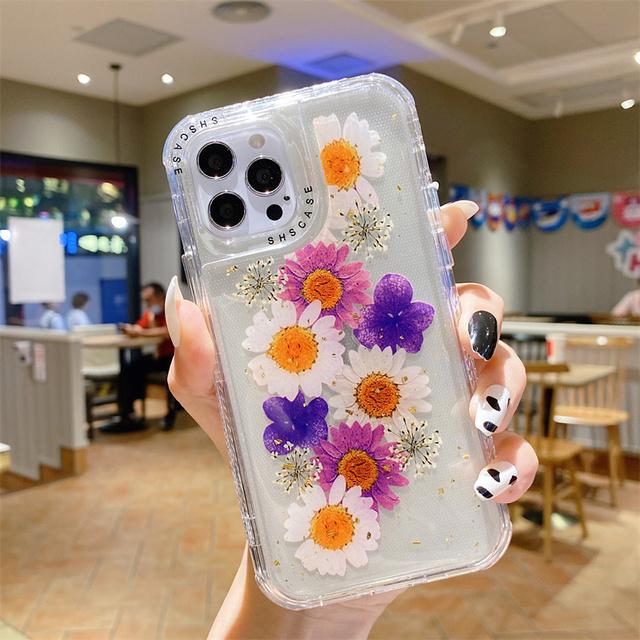 Nárazuvzdorný třpytivý květinový průhledný kryt na telefon pro Iphone 13 11 12 14 Pro Max 13pro Xs Max Xr X Dual Frame Nárazuvzdorný kryt nárazníku