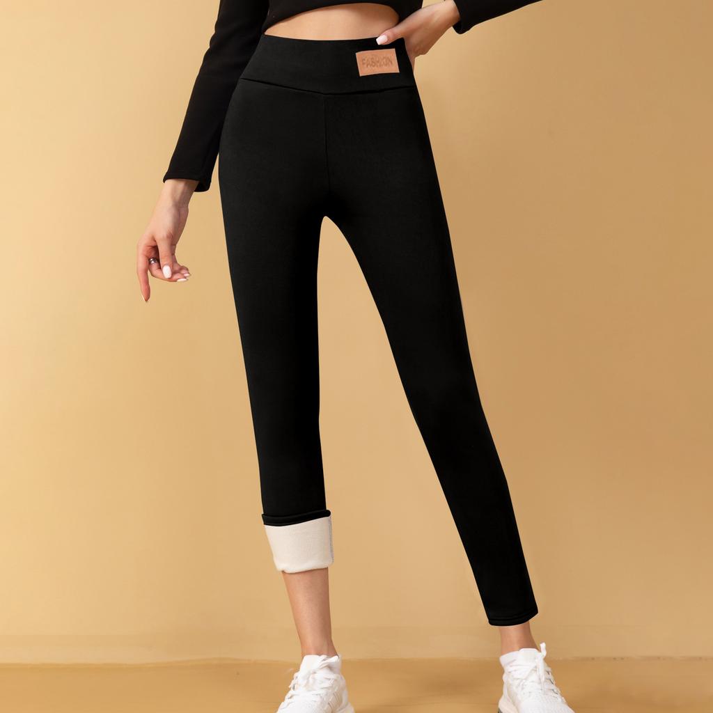 Ladies' Lamb Wool Thickened High Waisted Slimming Pencil Pants With Bottom And Warm Pants