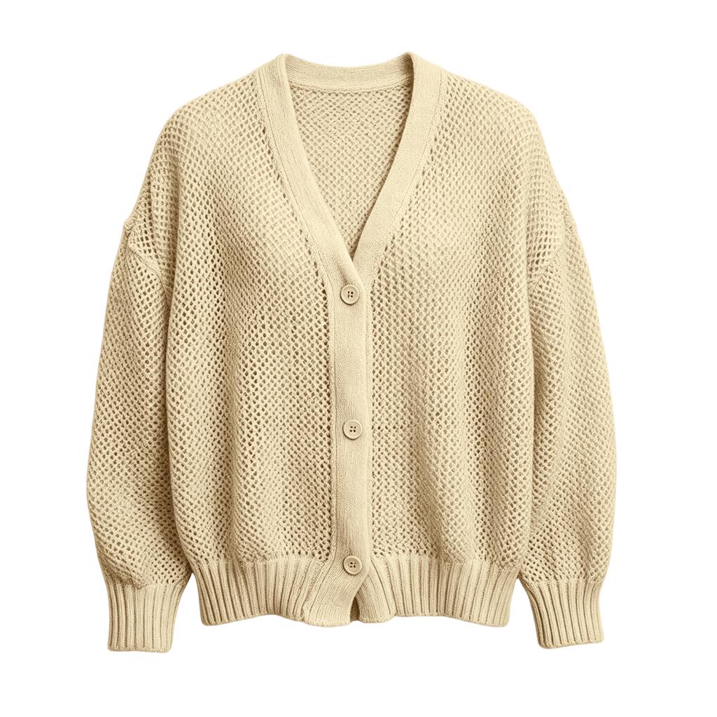 Women's Long Sleeve Button Down Cutout Cardigan Open Front Jacket Outerwear