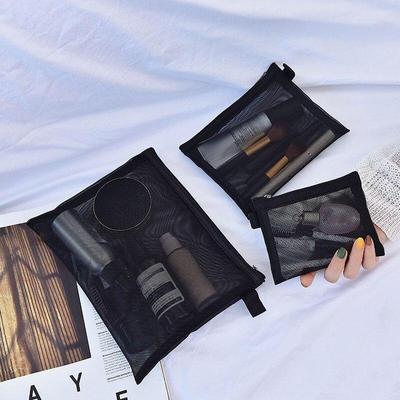 Schwarze Mesh-Kosmetiktasche mit Reißverschluss, Make-up-Beutel für Damen, Reisen, Bad, Toilettenartikel, Aufbewahrung, Lippenstift, Make-up-Tasche für Mädchen