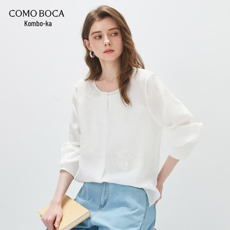 Kemon Boca Women s Embroidered Ramie Long-Sleeve Shirt L