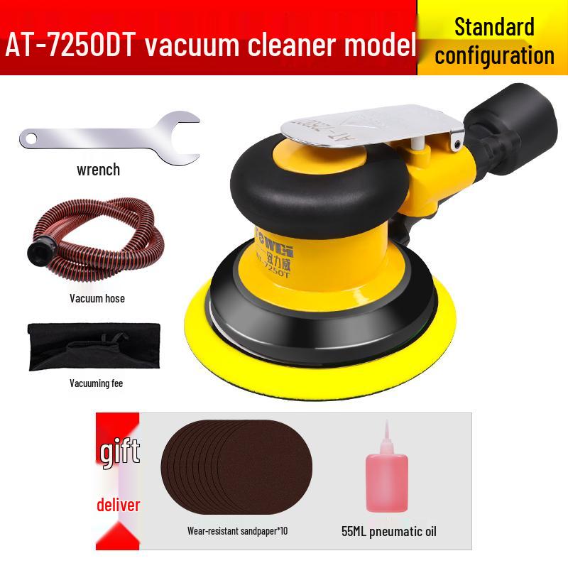 Taiwan Industrial-Grade Pneumatic Grinder with Dust Extraction and Round Sandpaper.