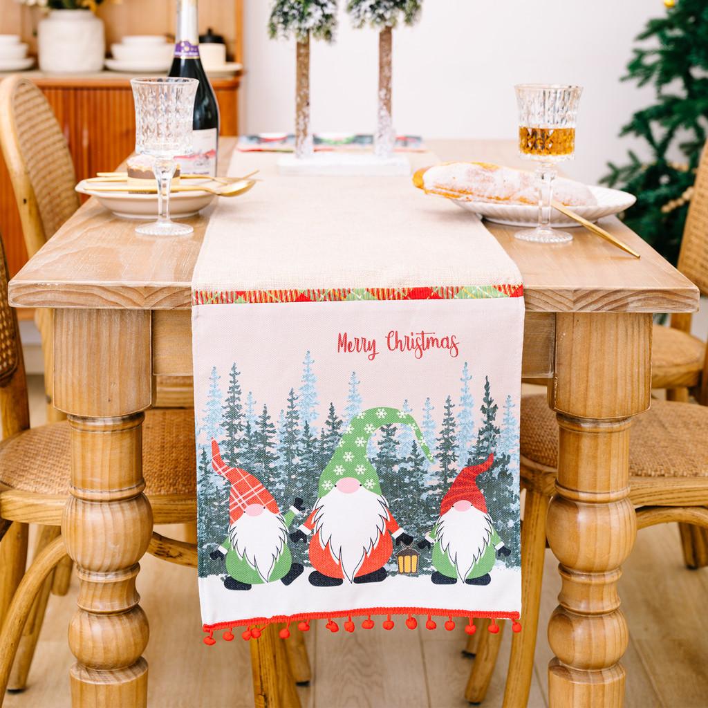 Decorative Christmas Table Flag Showcasing Lively Forest Elder In Classic Holiday Colors