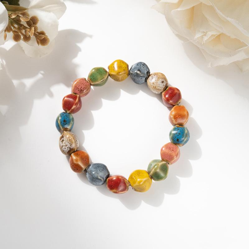 Retro Ceramic Bracelet - Chinese Style, for Both Men and Women, with Colorful Beads, Simple Design Hand Chain
