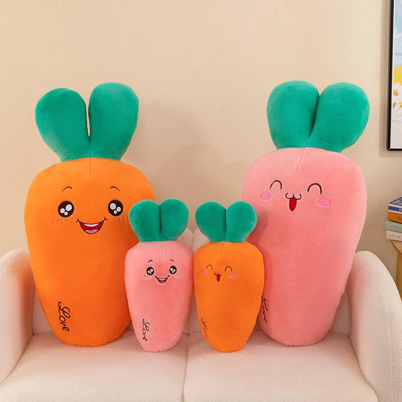 Rabbit Hair Carrot Plush Toys for Girls Sleeping Pillow Round Eyes Radish Rabbit Bedside Cushion Home Decoration