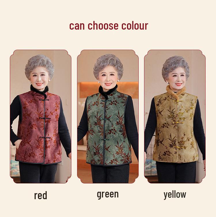 Grandma Winter Women's Mink Fur Collar Vest - Warm, Velvet-Lined, Chinese Style for Mothers and Seniors