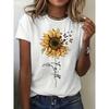 Europäische Größe 2026 Sonnenblume Leopard Muster Damen Sommer Schwarz Rundhals Kurzarm T-Shirt, Damen Klassisches Schwarzes Rundhals T-Shirt