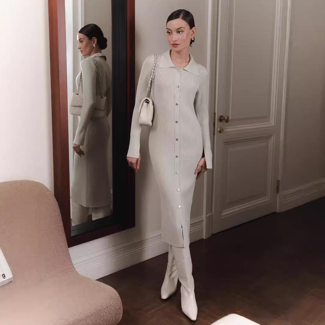 

Однобортное вязаное миди платье-бодикон из шерсти для осени/зимы 2024 Small абрикосовый