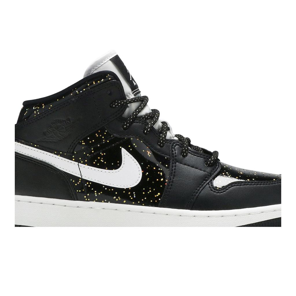 Air Jordan 1 Mid SE Grade School 'Black Glitter' (Unisex) Black / Black / White Kids' Basketball Shoes AV5174 001