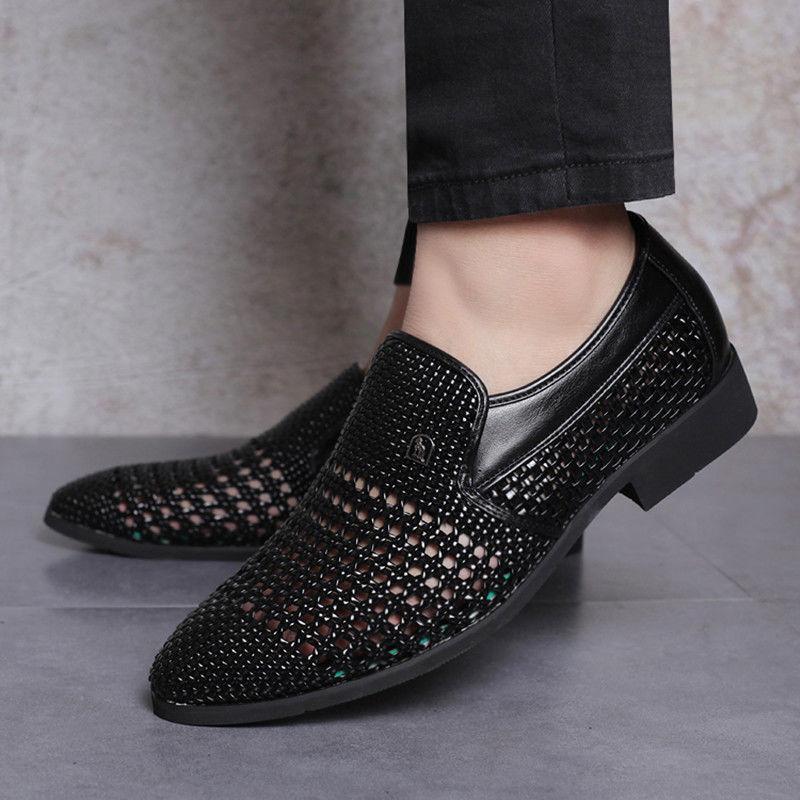 Cool leather shoes men's summer new leather breathable hollow white business men's casual soft sole dad men's shoes