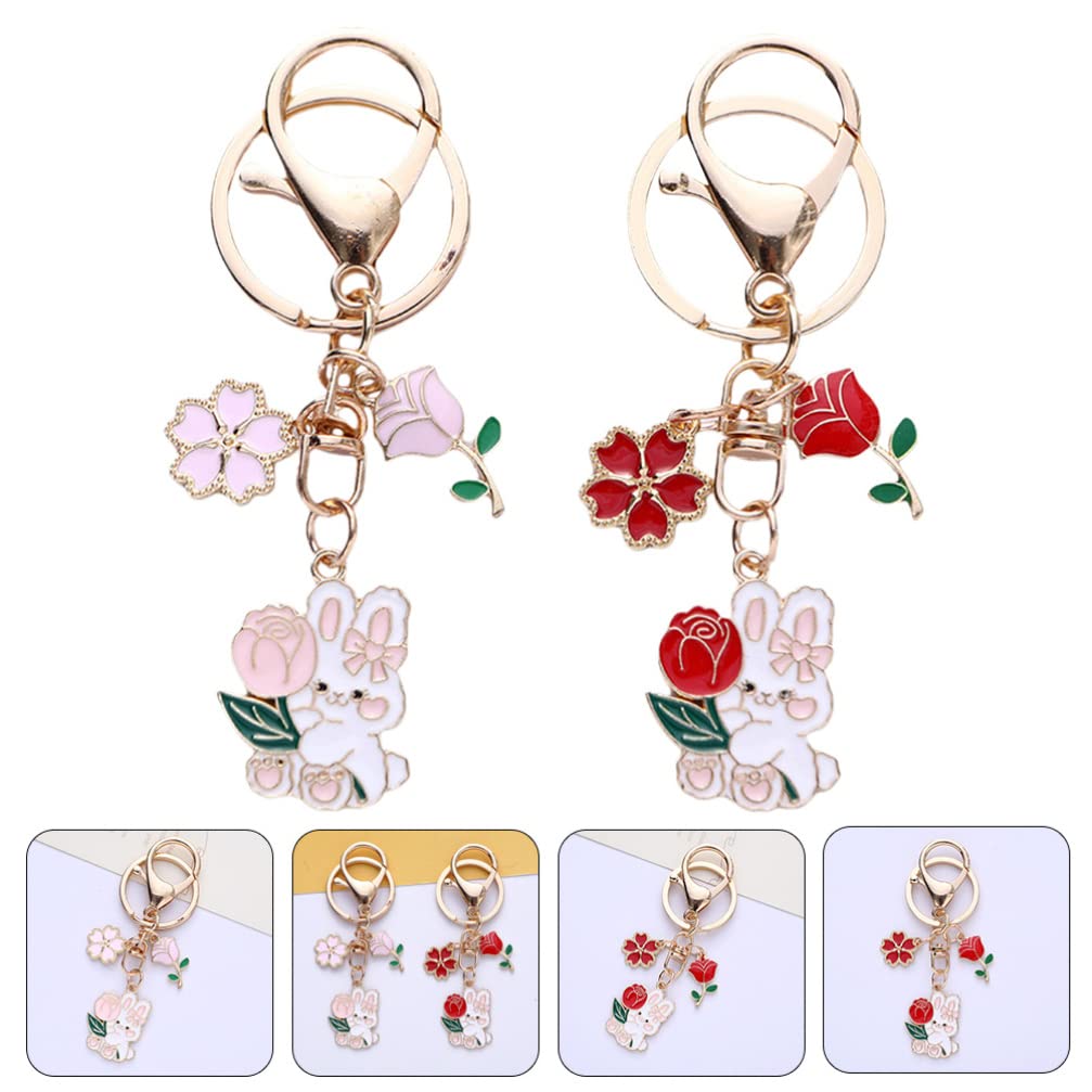 [LALAFINA] 2023 Zodiac Rabbit Keychain Key Ring with Cherry Blossom Design, Easter, Year of the Rabbit, Metal Key Charm, Cute, Prayer, Heian Era,