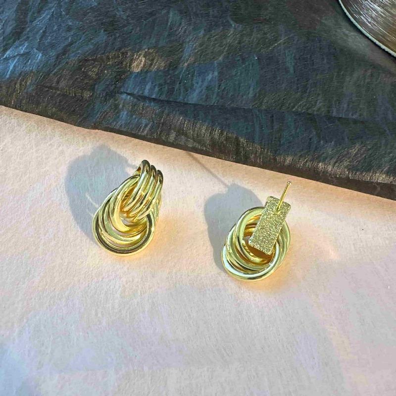 Vintage Gold Color Circle Knot Stud Earrings For Woman Fashion Metal Multilayer Geometric Earrings Jewelry Party Gifts