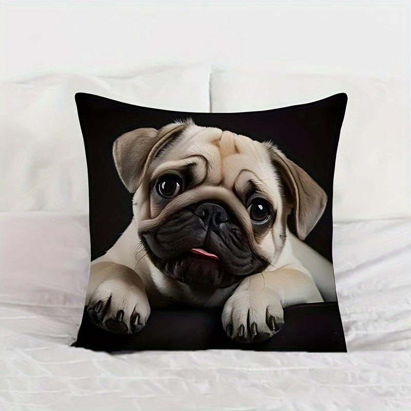 1pc Double Sides Printing Cute Pug Throw Pillow Covers-17.7x17.7in Decorative Pillowcase for Home Bedroom Living Room,Humorous Gift for Dog Lovers Pug