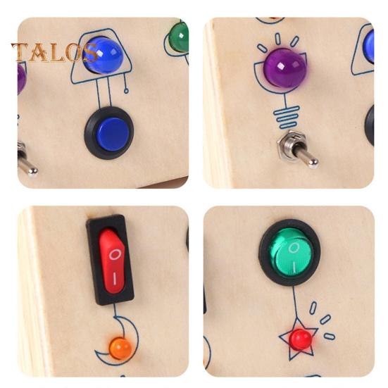 LED Light Switch Busy Board Toddler Light-up Switch Control Wooden Board Toy Portable Travel Fine Motor Skills Kids Early Educational Learning