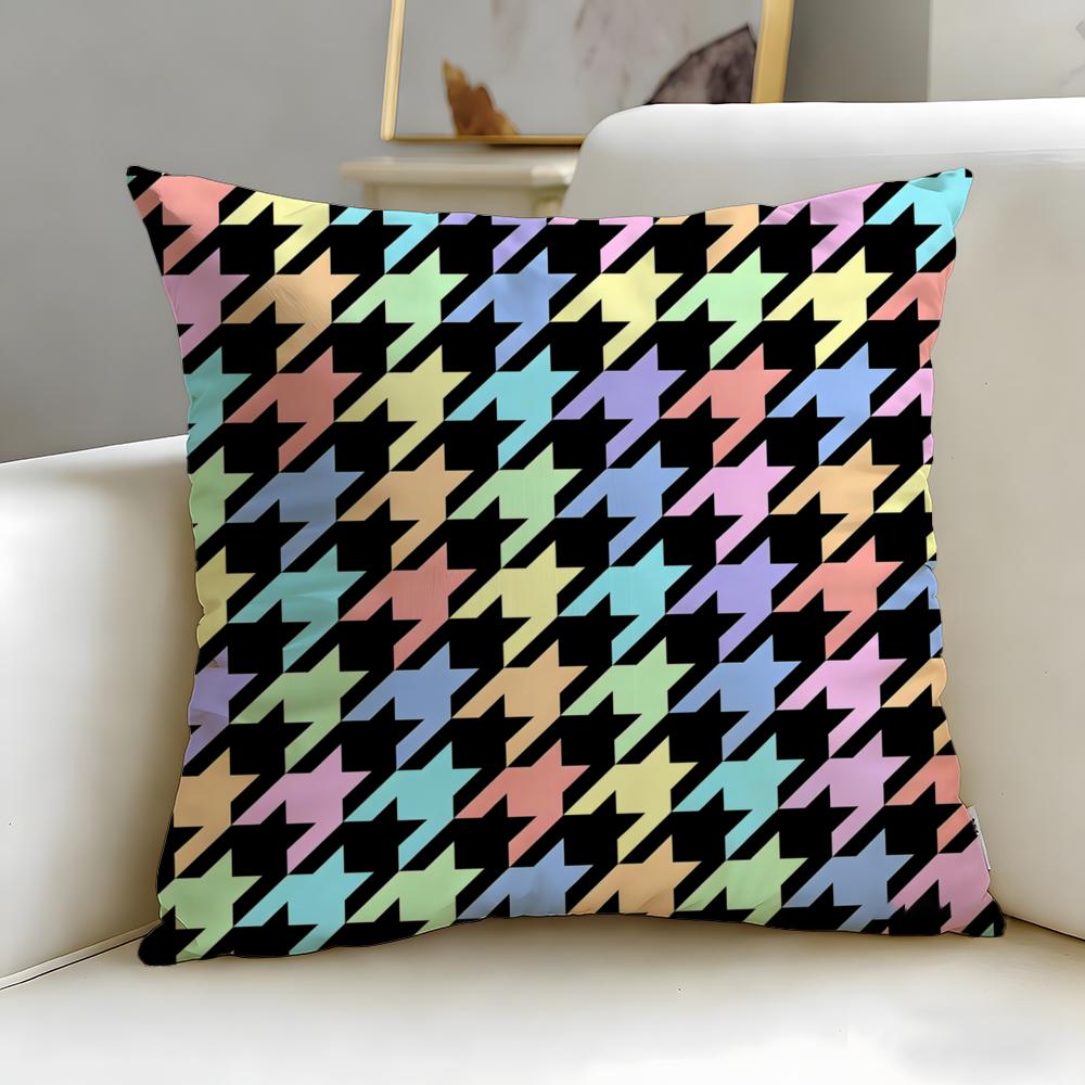 Houndstooth Pattern Cushion Cover Soft  EasyWash Pillow Case  Versatile for Couch Bed Travel and Office