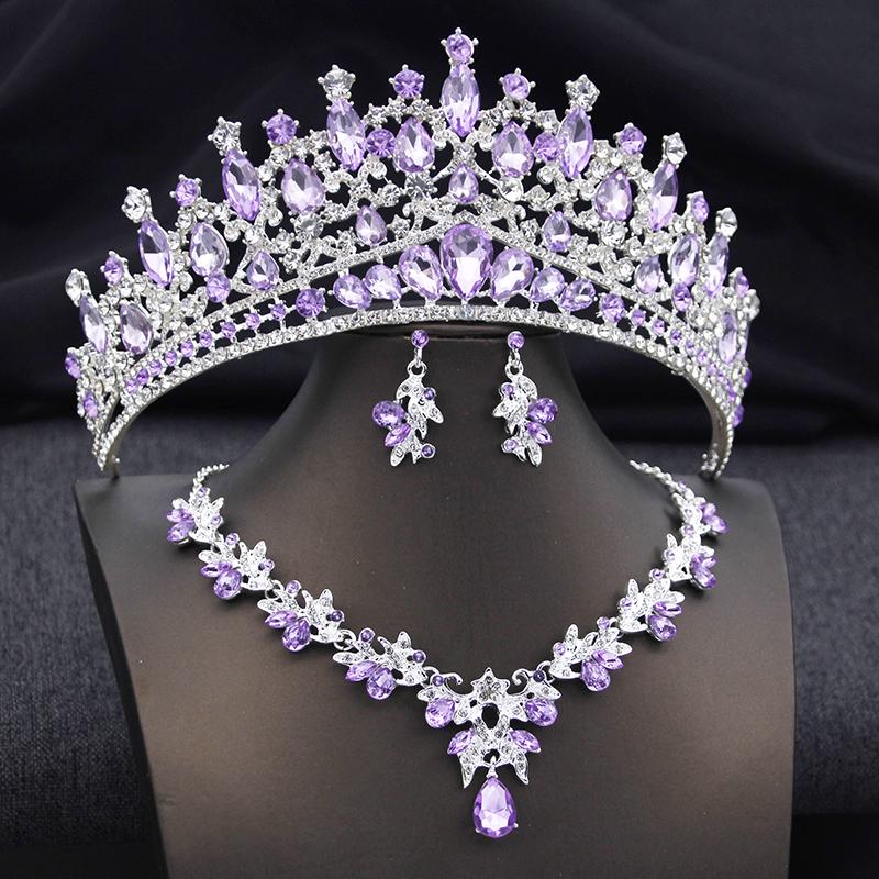 3 Pcs Wedding Crown Bridal Jewelry Sets for Women AB Tiaras and necklace earrings Prom Birthday Bride Tiaras and Crowns Set