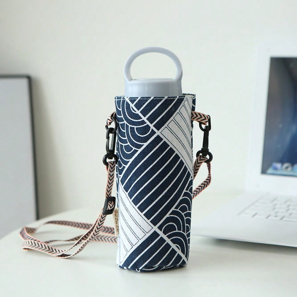 

A Easy And Portable And Linen Canvas Bag For Water Cups, Featuring A Lanyard And A Diagonal Strap, Suitable For Covering Cups And Milk Tea Stripe різнокольоровий
