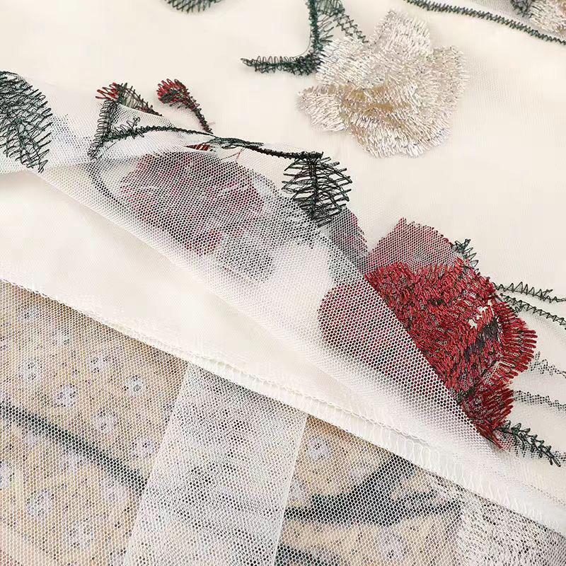 Women's Ethnic Embroidered Floral Mesh A-Line Midi Skirt